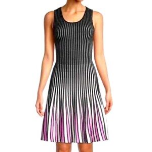 Milly (Sz. M) Godet Inset Stripe Pink/Black Fit & Flare Sweater Dress